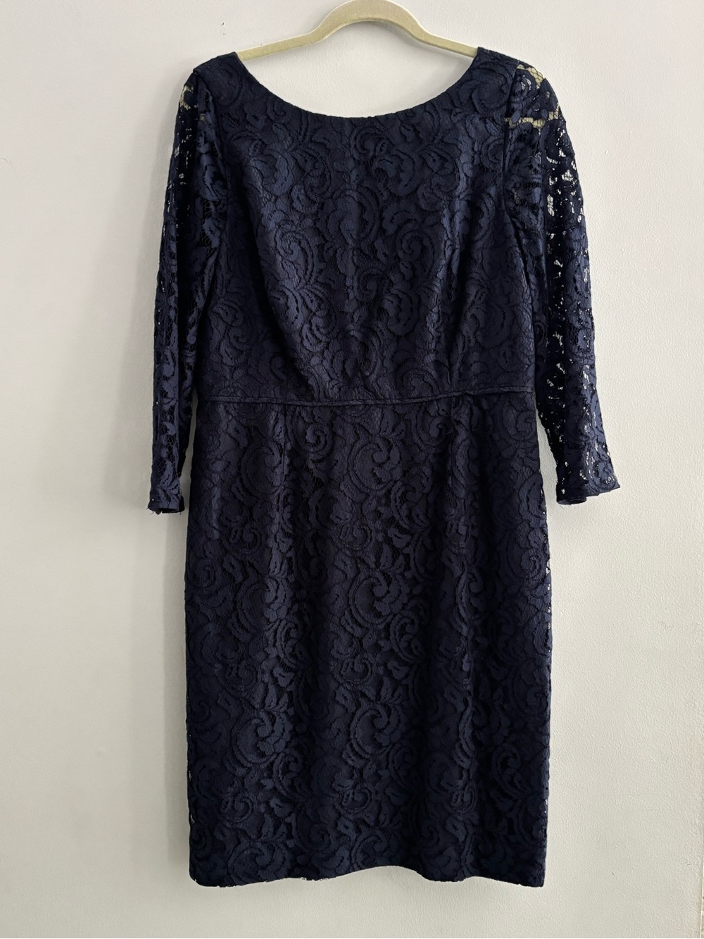 J.Crew Navy Blue Lace Natalia Leavers Midi Sheath Dress Size 14 Formal Wedding